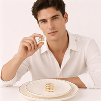 Assiette en céramique ondulée, écologique et durable, bord doré, finition brillante, pour collations et desserts occidentaux