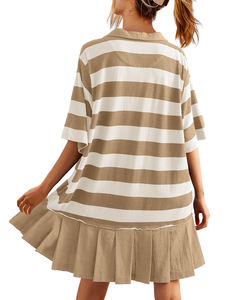 Nuovo Abito <span class=keywords><strong>Polo</strong></span> Oversize da <span class=keywords><strong>Donna</strong></span> alla Moda, a Righe, Mezza Manica, Orlo Svasato, Casual Estivo, Ampio con Colletto a V, Comodo per l'Uso Quotidiano - Product Image 5