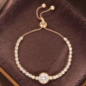 Nuovi Bracciali alla Moda in Oro Rosa con Zirconi, Bracciale Semplice in Lega di Rame con Diamanti, Catena a Osso per Donna - Product Image 1