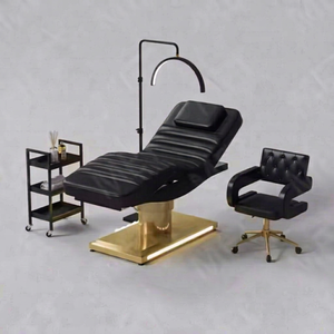 Lit de beauté moderne en tissu rouge pour salon, base dorée de luxe, mobilier de salon, lit cosmétique pour cils avec chariot - Product Image 1
