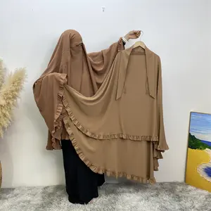 2024 Wholesale EID Ramadan Overhead Tie Back Plain Prayer Scarf Muslim Women Hijab Nida Ruffles Hem Long Niqab Jilbab Khimar