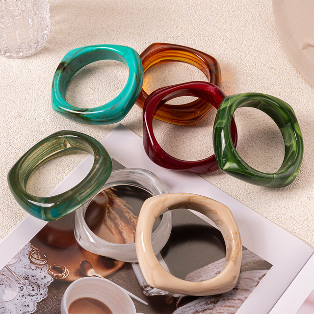 Colorful Chunky Irregular Resin Bangles Square Circle Acrylic Geometric Bangles Women Bohemia Minimalist Bracelet