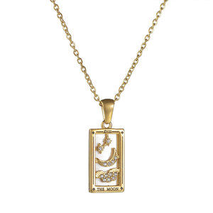 Collar de Acero Inoxidable 316L con Baño de Oro PVD de 14k/18k, Resistente al Agua y al Deslustre, con Dije de Carta del Tarot y Circonitas, para Mujer - Product Image 5