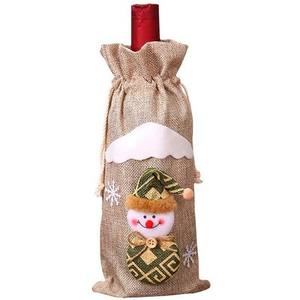 Top-selling Custom logo Cute Merry Christmas Party Burlap Wine <b>Bottle</b> Cover <b>Bag</b> With Drawstring Christmas Decoration - Product Image 3