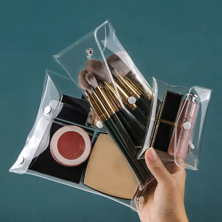 Bolsa pequeña de plástico para el cuidado de la piel con etiqueta privada personalizada, mini Almacenamiento de lápiz labial, bolsas de maquillaje de pvc transparente