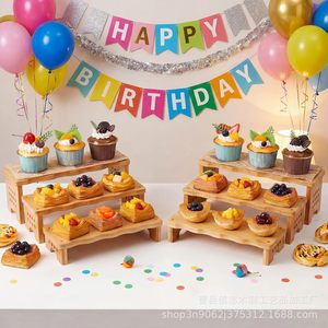 Wooden <b>Display</b> <b>Rack</b> 3 Tier Natural Wood Color Multipurpose Storage For Cake Pastry Figurine Cosmetics Desktop Organization - Product Image 2