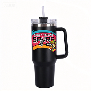 Vasos Personalizados de Acero Inoxidable de 40 oz con Asa de los <span class=keywords><strong>San</strong></span> <span class=keywords><strong>Antonio</strong></span> Spurs, Negros, para Fanáticos Hispanos Locos de los Equipos de Baloncesto, con Diseño de Copas - Product Image 1