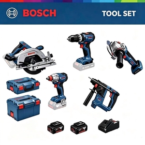 Ensemble d'outils sans fil <span class=keywords><strong>Bosch</strong></span> d'origine, comprenant une perceuse, une meuleuse d'angle, une clé à chocs, une perceuse à percussion, une scie circulaire et une scie sauteuse - Product Image 1