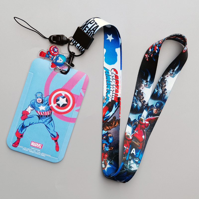 Campus Student Boys Gifts Marvel Lovely Cartoon Captain America Card Holder Portable Hard Plastic Card Cover Case Lanyard Set Image 3