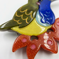 Broche Fleur Colibris Colorée Faite à la Main en Acrylique, Épingle Oiseau Animal, Bijou Tendance, Cadeau pour Femmes et Filles