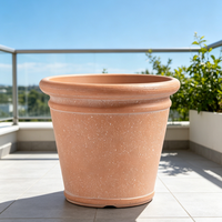 Pot de fleurs décoratif rétro rustique en plastique écologique imitation terre cuite, auto-arrosant et résistant aux intempéries pour