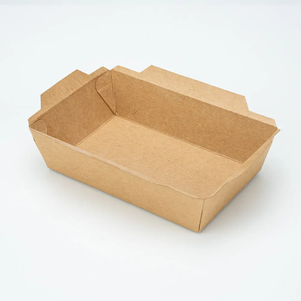 Großhandel rechteckige Fruchtbox zum Mitnehmen Packbox aus Kraftpapier Mittagessen Bento Salat-Verpackungsbox mit transparenten Haustierdeckeln