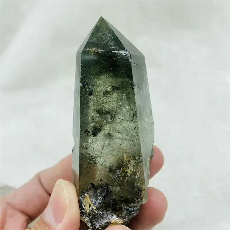 Natural Green Rutile Quartz Crystal Points Copper Rutilated Quartz Crystal Tower