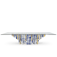 Table à manger en carreaux d'azulejo au design héritage portugais avec laiton et miroir biseauté pour restaurant et dîner à domicile