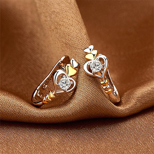 Orecchini a Cerchio Coreani Creativi a Forma di Cuore, Bicolore con Cuori Intrecciati, Gioielli per Donne - Product Image 5