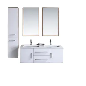 Vente en gros directe d'usine, pas cher, moderne, mdf, pvc, contreplaqué, peinture, laque, mur suspendu, salle de bains, vanité, armoire avec lavabo, miroir