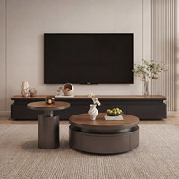 Meuble TV sur pied en bois massif avec tiroirs de rangement, combinaison de tables basses rondes grandes et petites pour salon