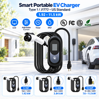 Chargeur EV portable J1772 Type 1 ETL FCC RoHS 120V 240V 16A-48A 1.92-11.5kW Écran LCD 2.4 pouces Minuterie 0-8H Courant réglable IP67 ODM