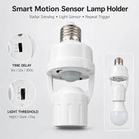 Adaptateur de douille E27 à détecteur de mouvement humain le plus vendu, support de lampe activé par PIR, en plastique, avec minuterie réglable, pour éclairage intérieur