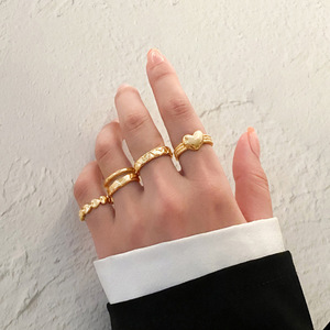 Heart Shape <b>Gold</b> Plated Alloy <b>Rings</b> <b>Set</b> for Women Daily Wear Cute Fashion Jewelry Gift Inlay-Free No Setting - Product Image 2