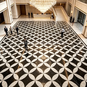 Piastrella a Medaglione in Marmo Lucidato Moderno con Intarsio in Calcite, Mosaico Waterjet Bianco e Nero per Pavimenti di Ville - Product Image 4