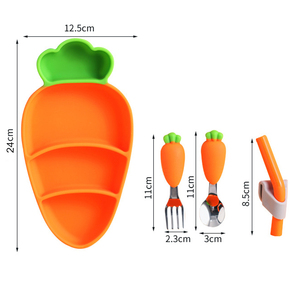 Silicone bé tấm ăn thiết lập trẻ em hút chia tấm thìa dĩa món ăn dễ thương củ cải - Product Image 3