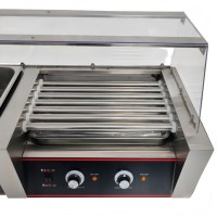 Machine à griller les hot-dogs et les saucisses 2-en-1 en acier inoxydable 220V pour usage commercial, avec 9 grilles et 7 rouleaux