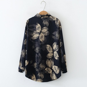 Chemise noire tendance à manches longues et col à revers, imprimé floral, coupe ample, pour femme, style Europe et États-Unis - Product Image 2