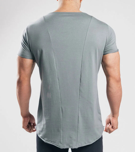 Raw Edge <b>Curved</b> <b>Hem</b> <b>Men</b> Muscle Fit Gym Sport <b>T</b> <b>Shirt</b> Big Wide Neck - Product Image 2