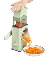 RVS handmatige roterende kaasrasp met 3 verwisselbare messen, bredere invoer, mandoline, trommelsnijder, julienne-snijder