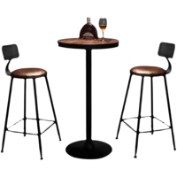 Tabouret de bar en bois massif de style industriel vintage avec table ronde pour bar à domicile, hôtel, usage commercial