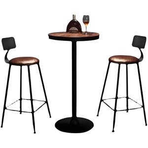 Taburete <span class=keywords><strong>de</strong></span> Bar Vintage <span class=keywords><strong>de</strong></span> Hierro con Mesa Redonda <span class=keywords><strong>de</strong></span> Madera Sólida para Bar <span class=keywords><strong>y</strong></span> Bistro - Product Image 6