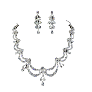 Ensemble collier et boucles d'oreilles en laiton avec zircon cubique pour femme, cadeau de mariage, fête, mariée S-0113 - Product Image 4