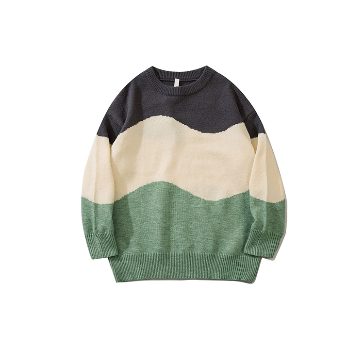 2021 fashionable men's autumn/winter Spell color knit sweater OEM crew neck Pullover Loose sweater