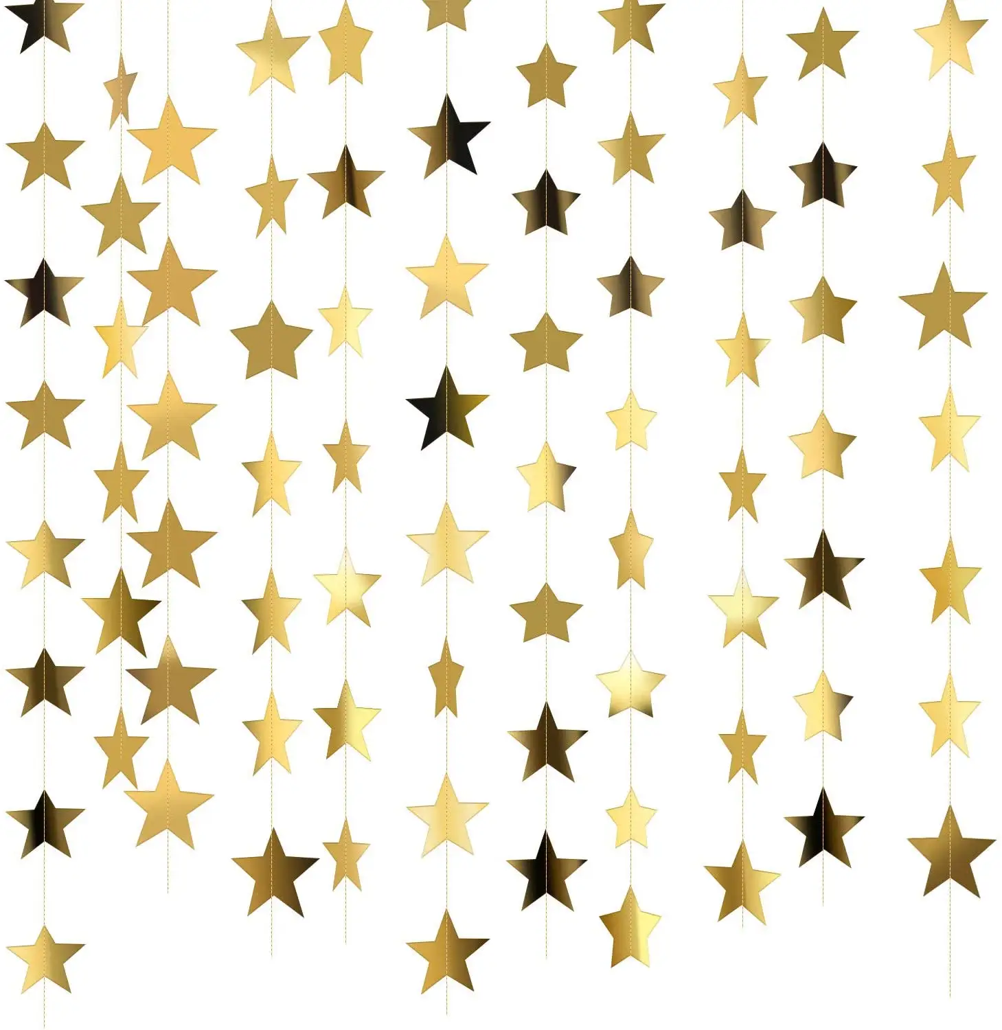 Glitter Gold Star Paper Garland Mirror Banner Hanging Decoration Wedding Birthday Decoration XJ0002