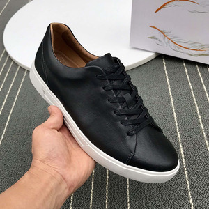 Chaussures décontractées en cuir véritable souple pour hommes, noires et blanches, style skate et tennis. - Product Image 2