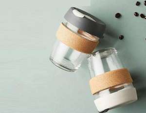 Tasse à café en verre de 340ml 450ml, réutilisable et résistante à la chaleur, avec couvercle en silicone, gobelets à bande en liège pour les voyages en plein air - Product Image 3