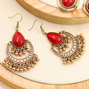 Vintage <b>Red</b> <b>Drop</b> <b>Earrings</b> Alloy Antique Gold Plated Women's Party Jewelry - Product Image 4