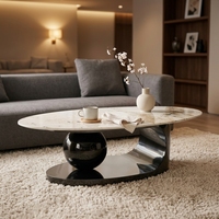 Table basse en céramique blanche moderne de luxe, table de salon design unique, base noire brillante, table à thé, meubles