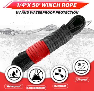 Kit de Corde de Treuil Tout-Terrain 1/4''x50' Câble Synthétique Noir <span class=keywords><strong>Gaine</strong></span> de Protection Crochet Robuste Sangle de Sécurité Caoutchouc - Product Image 2