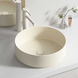Cream Colored <b>Round</b> Countertop <b>Basin</b> Ceramic Bathroom Sink Single Hole Easy Cleaning - Product Image 1