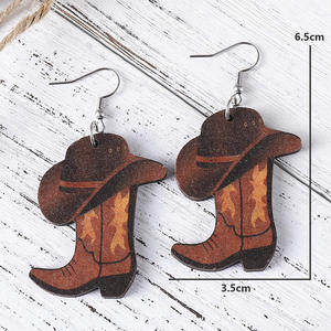 Pendientes de madera respetuosos con el medio ambiente, pendientes de botas vaqueras occidentales para mujer Uionen 130 - Product Image 2