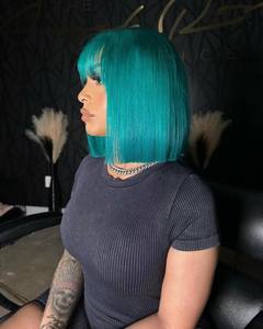 Brésilien court bob bleu clair cheveux humains 13x4 transparent dentelle avant perruques avec frange 200% densité aliexpress achats en ligne - Product Image 2