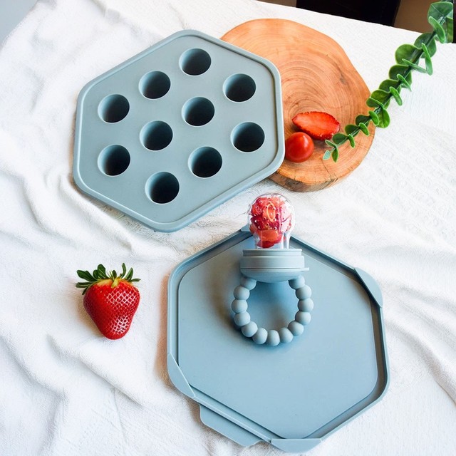 NEWEVER 100% Food Grade BPA Free Silicone Baby Fruit Vegetable Feeder Pacifier & Breast Milk Freezer Tray Ice with Lid