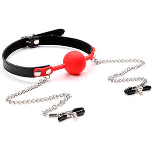 Imbracatura in Pelle PU con Morso in Silicone e Catena, Morsetti per Capezzoli, Prodotti BDSM SM - Product Image 5