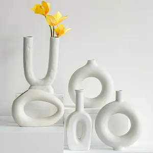 Neuankömmling Unlackiertes Weiß Moderne Keramik & Porzellan Home Decor Nordic Vasen