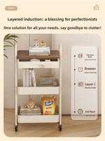 Carrito de Almacenamiento Metálico Portátil de Tres Niveles, Carrito Móvil Funcional Impermeable con Ruedas y Cajón para Cocina y Baño