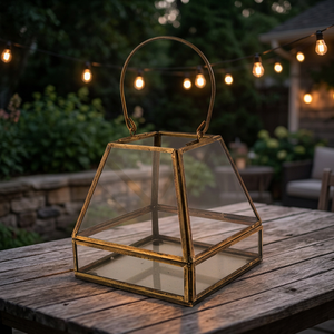 <b>Brass</b> Metal <b>Lantern</b> With Glass Panels For Home Decoration Durable Design - Product Image 2
