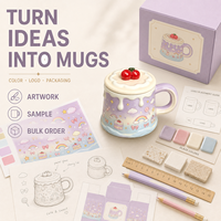 Taza de Cerámica Personalizada Kawaii con Tapa Degradada en Tonos Pastel, Diseño de Cereza, para Regalo, Café, Té, con Impresión de Logotipo, OEM, ODM, Venta al Por Mayor