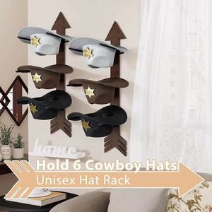 Wooden Cowboy Hat Storage Rack <b>Wall</b> <b>Mounted</b> 3 Tier Geometric <b>Shelf</b> For Living Room - Product Image 4